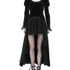 Black High-Low Velvet Lace Dress
